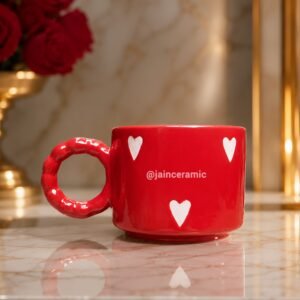 Red Heart Mug with round handle