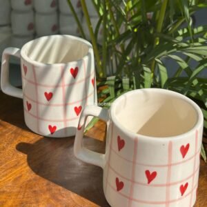 Heart Checkered Mug Red White