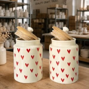Red Heart Jar with Wooden lid (single pc)