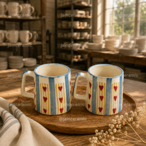 Coffee Mug (Blue lining red hearts) - single