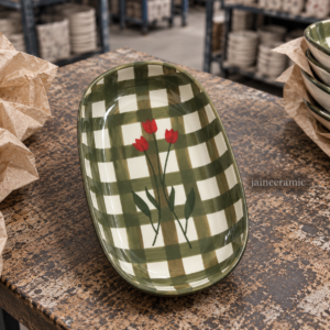 Green Checkered Oval Plate