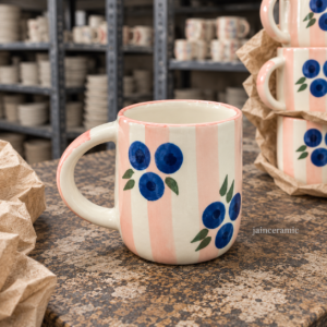 Pink Striped Mug Blue Berry