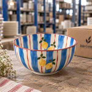 Lemon Blue Striped Bowl